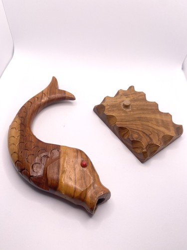 Vintage MCM Carved Wooden Koi Fish Fondue Fork Holder - photo 4
