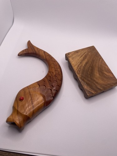 Vintage MCM Carved Wooden Koi Fish Fondue Fork Holder - photo 5