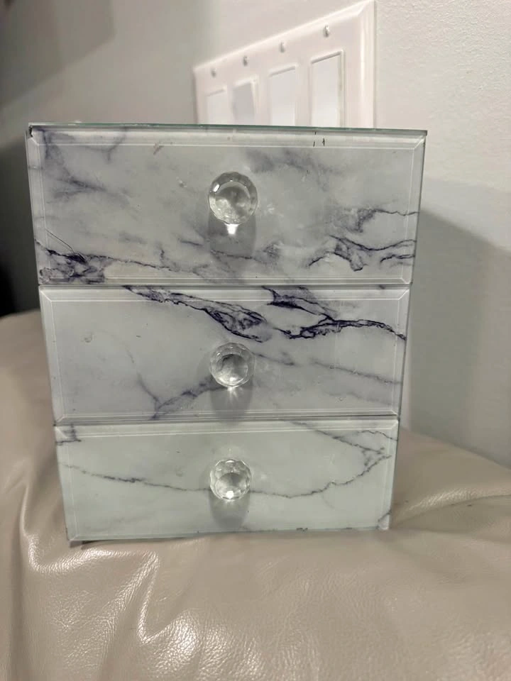 Marble Glass 3-Drawer Jewelry Box