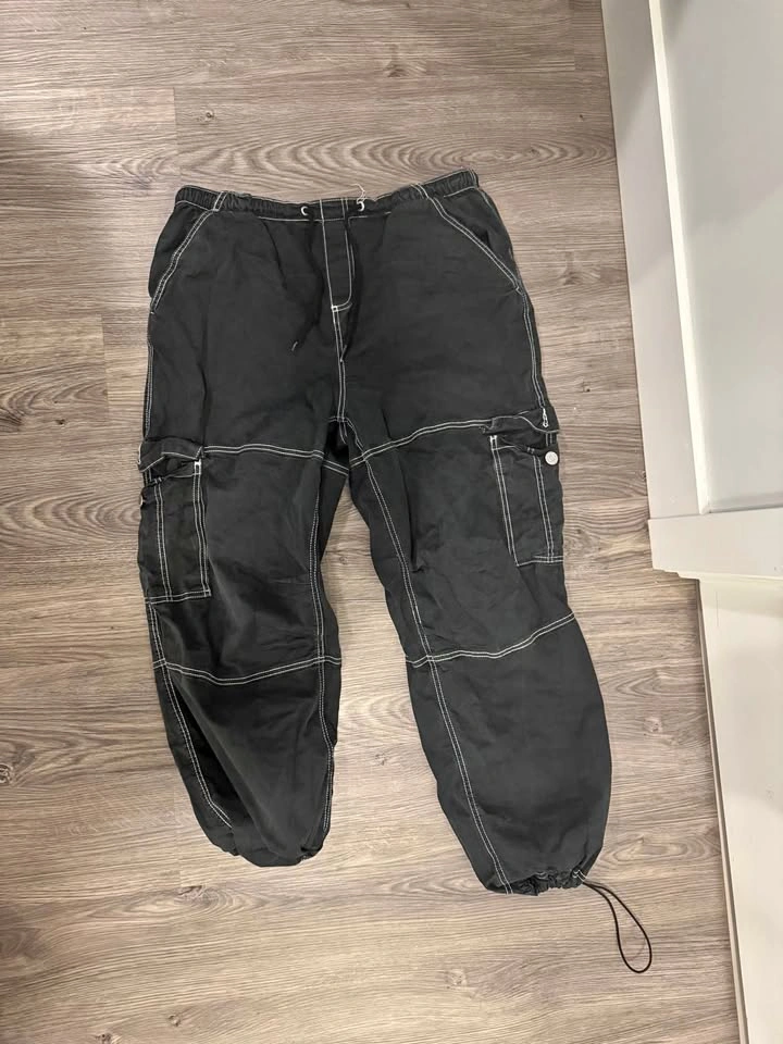 Garage Black Cargo Parachute Pants