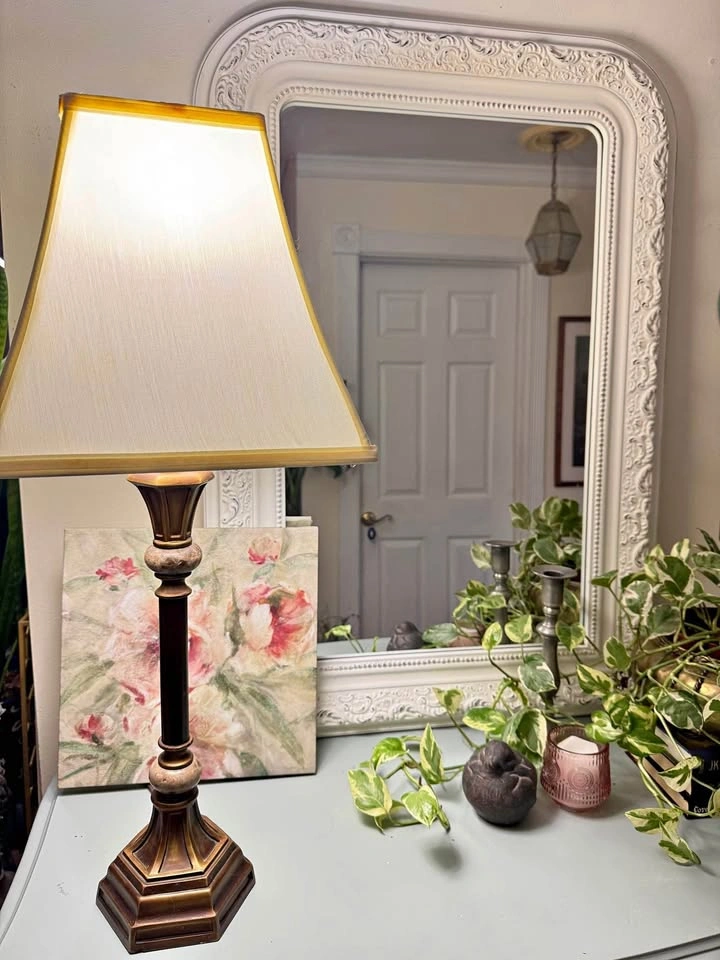 Vintage-Style Metal Table Lamp with Stone/Marble Accents