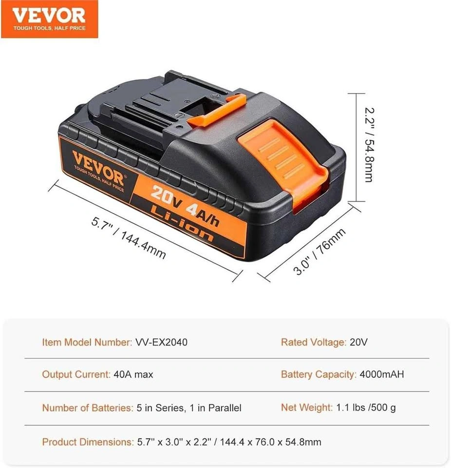 VEVOR 20V 4.0Ah Lithium-Ion Cordless Tool Battery - photo 2