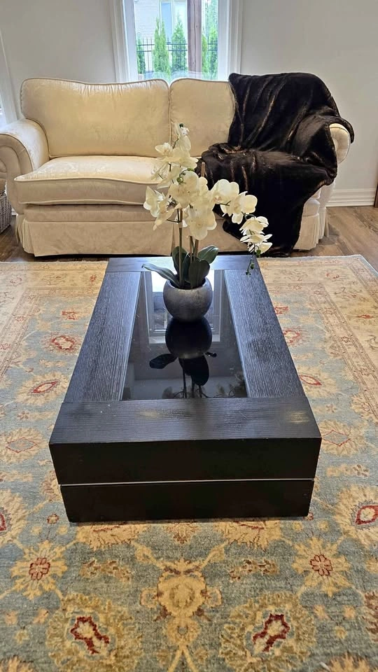 Modern Dark Wood Coffee Table with Glass Top - photo 3