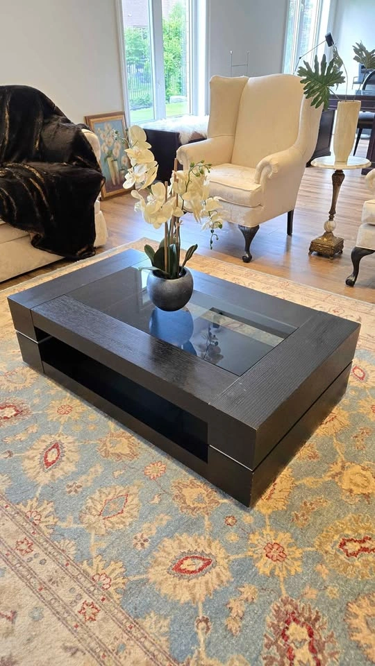 Modern Dark Wood Coffee Table with Glass Top - photo 2