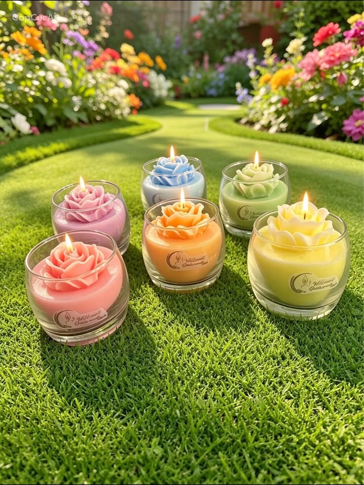 Handcrafted Decorative Scented Glass Candles, 6 Designs 7x7cm