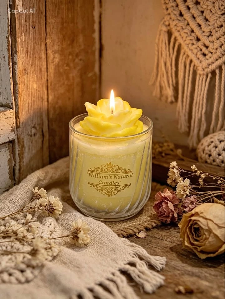 Handcrafted decorative candles in glass jars, various colors