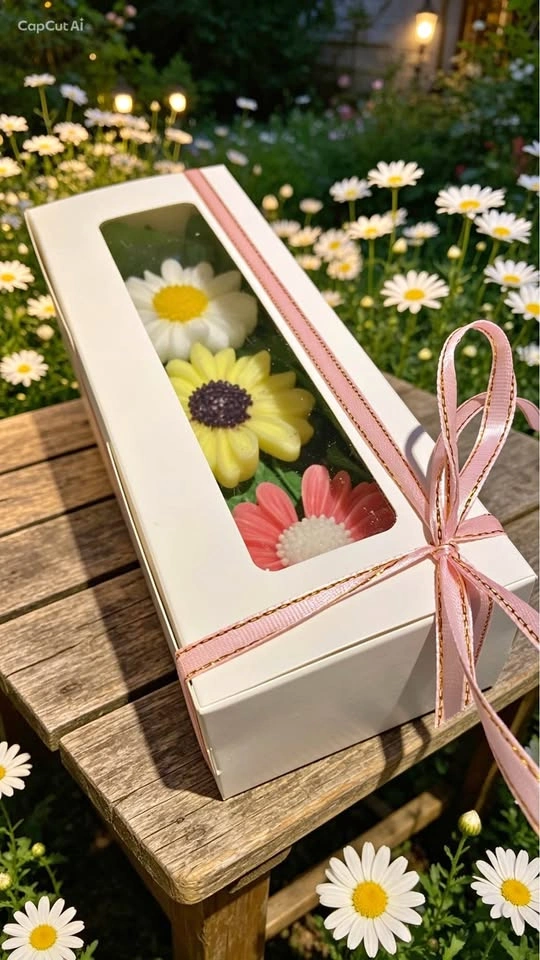 3 Handmade Daisy Candle Gift Box