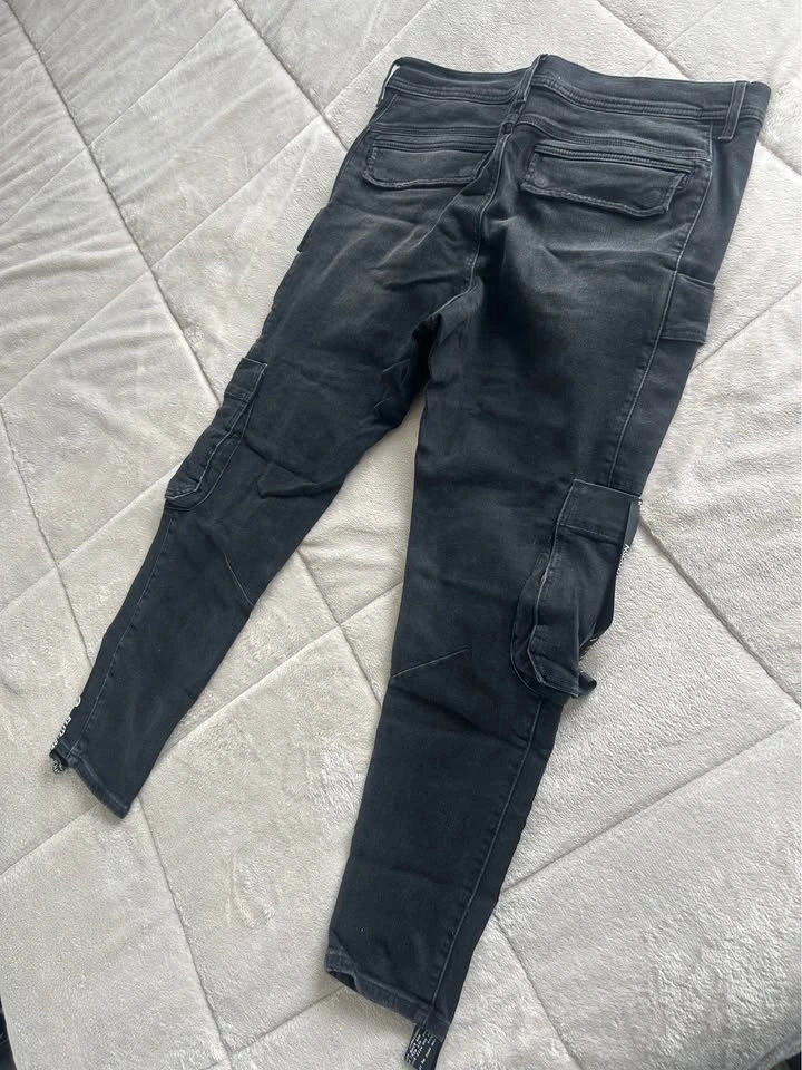 Zara Black Distressed Cargo Jeans - Size 34 - photo 2
