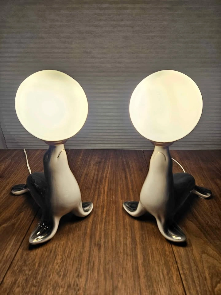 Vintage Pair of Sea Lion Table Lamps