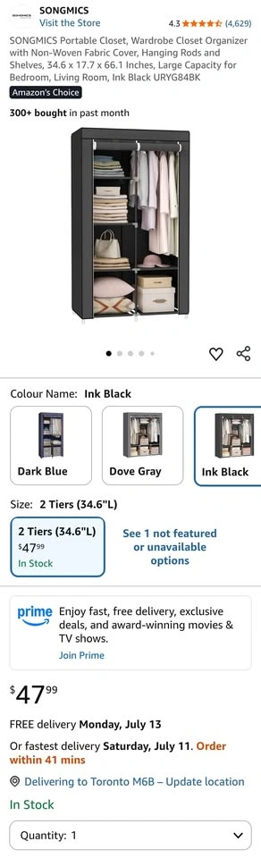 2 x Portable Fabric Wardrobe / Closet Organizer