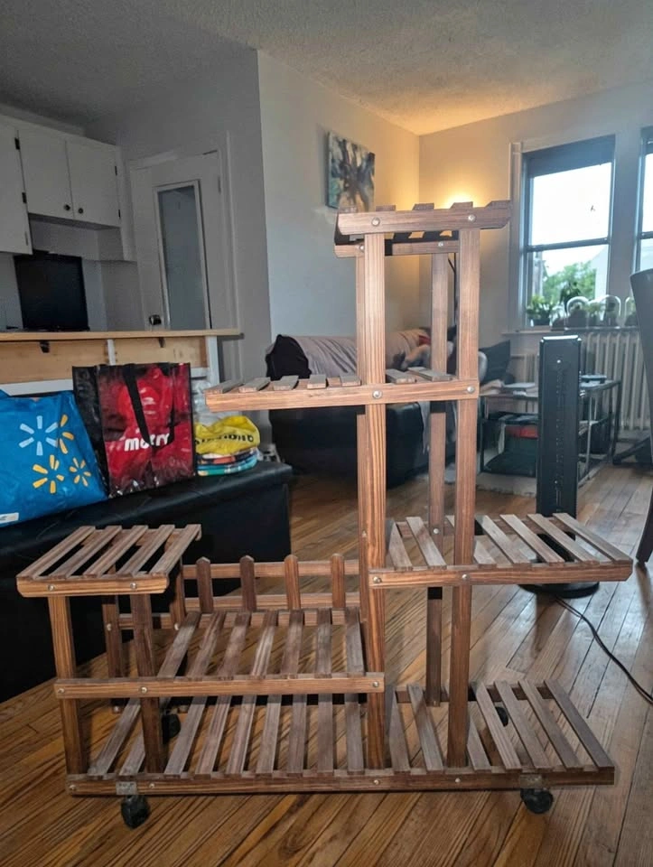 Wooden Plant Stand - Moveable with Wheels - Flower Rack