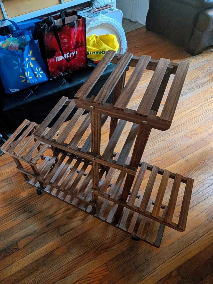 Wooden Plant Stand - Moveable with Wheels - Flower Rack - photo 3