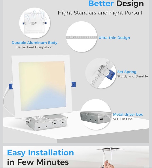 HONZIN 4" Square Ultra-Thin LED Recessed Ceiling Lights (6-Pack)