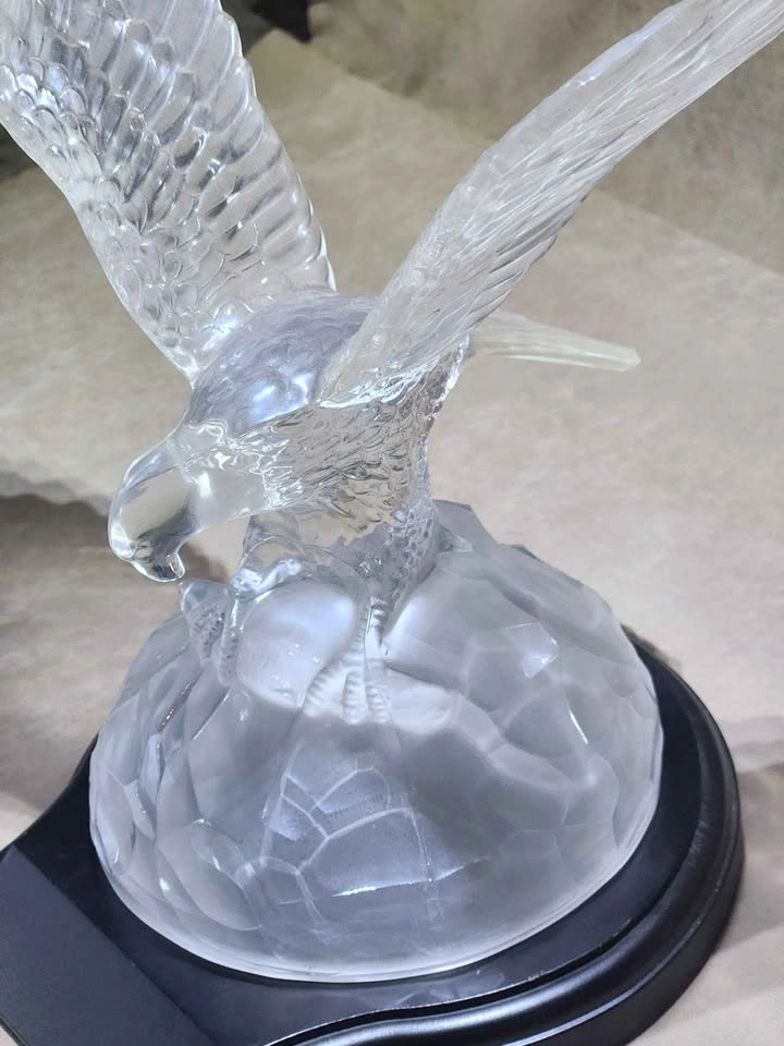 Large 8" Frosted Glass Eagle on Solid Wood Base - photo 2