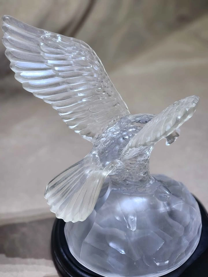 Large 8" Frosted Glass Eagle on Solid Wood Base - photo 3