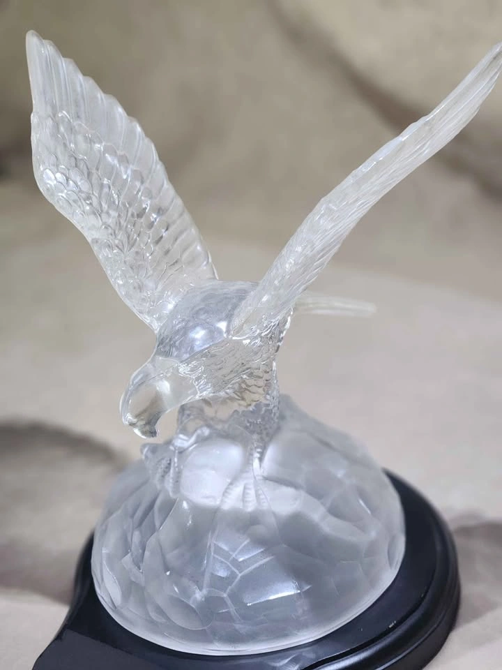 Large 8" Frosted Glass Eagle on Solid Wood Base - photo 4