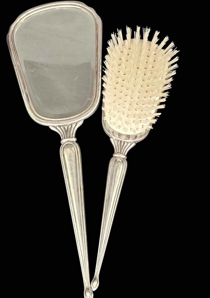 Birks Regency Plate Vanity Set Silver Brush And Mirror