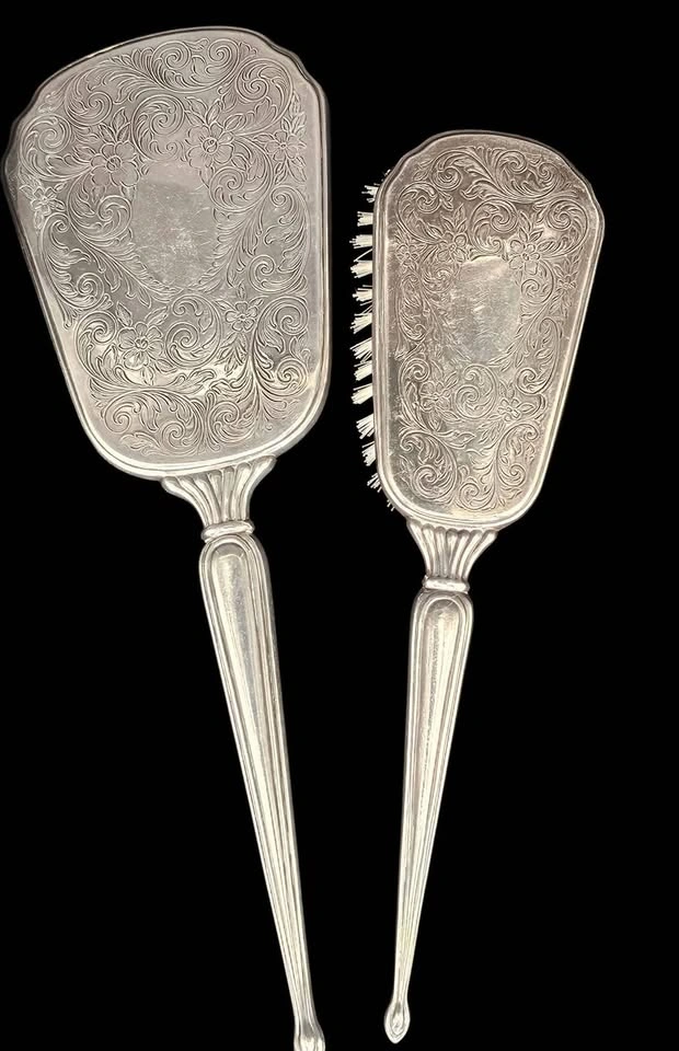 Birks Regency Plate Vanity Set Silver Brush And Mirror - photo 2
