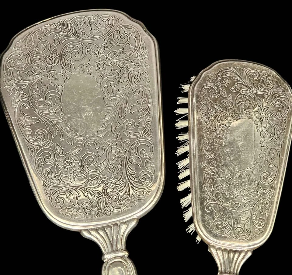 Birks Regency Plate Vanity Set Silver Brush And Mirror - photo 3