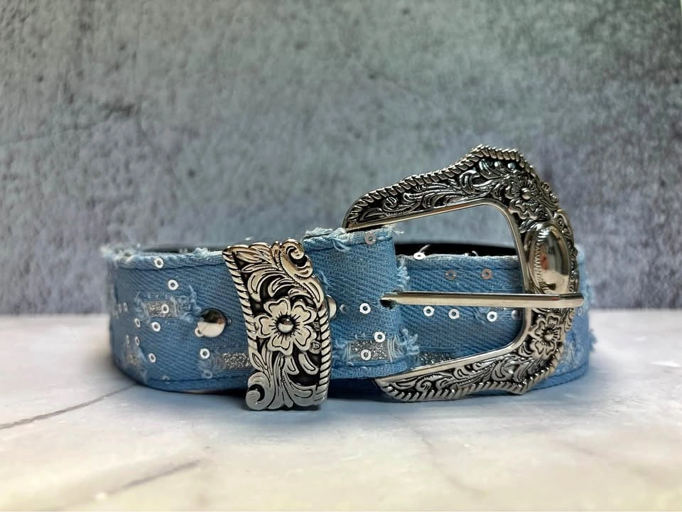 Western Sequin Denim Belt
