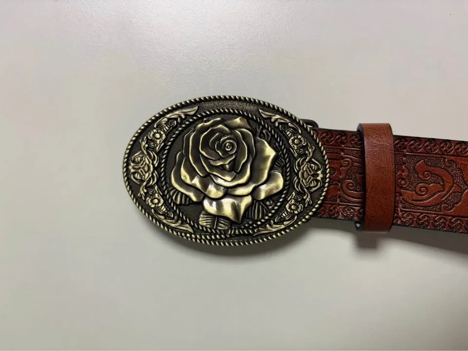 Western Rose Buckle Embossed Belt - photo 2