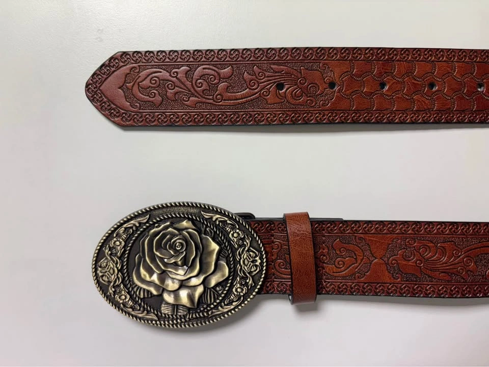 Western Rose Buckle Embossed Belt - photo 3