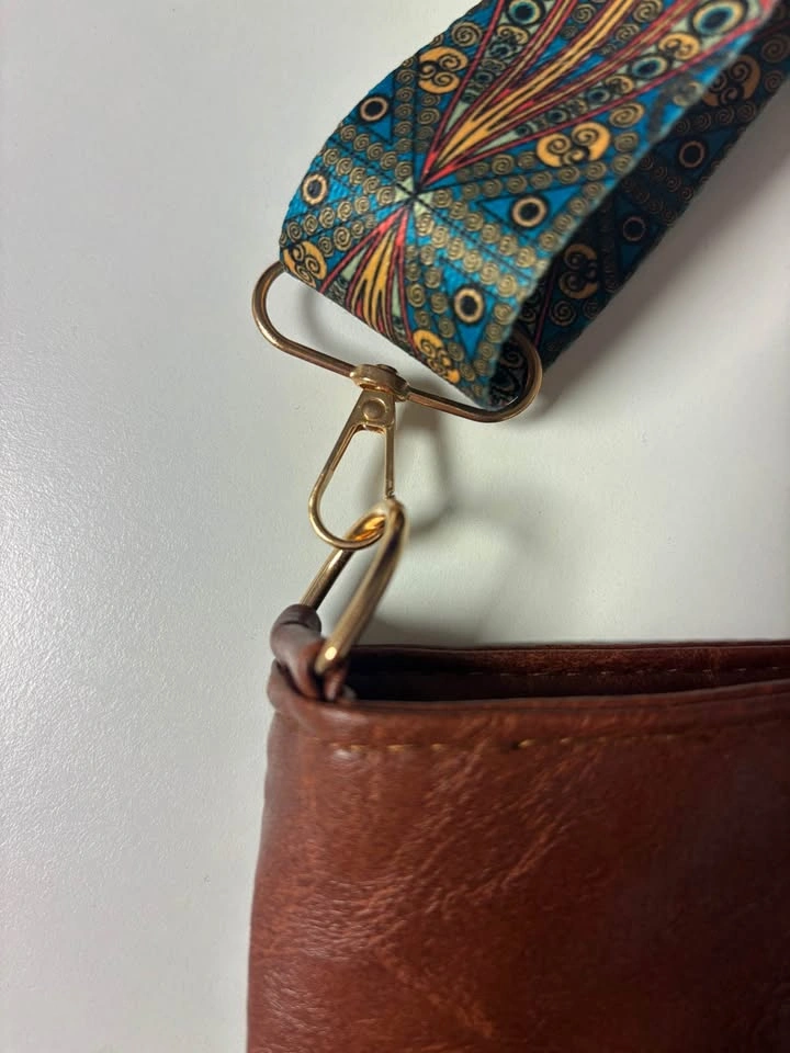 Brown Faux Leather Crossbody Bag w/ Patterned Strap - photo 2