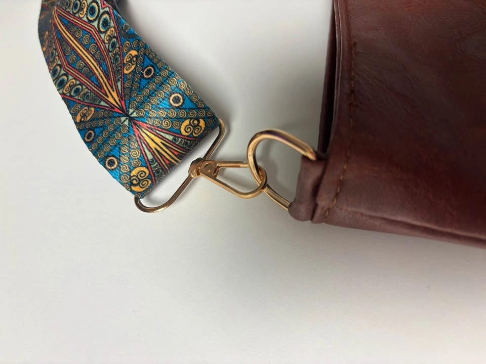 Brown Faux Leather Crossbody Bag w/ Patterned Strap - photo 4