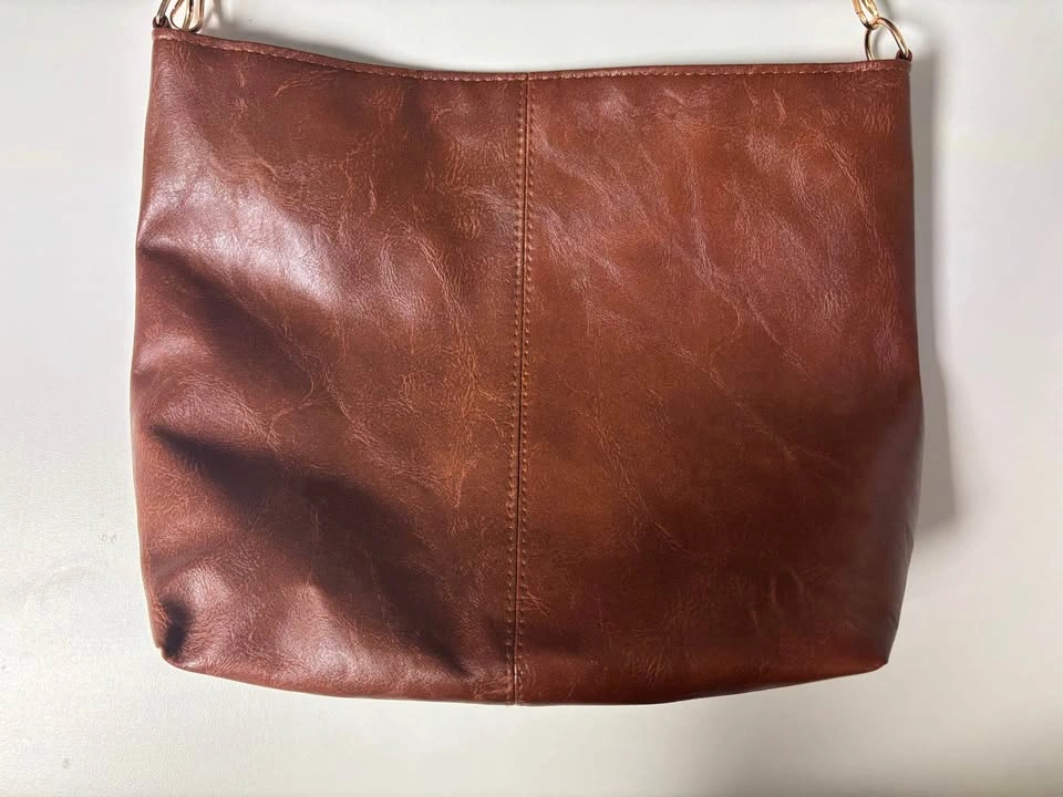 Brown Faux Leather Crossbody Bag w/ Patterned Strap - photo 5
