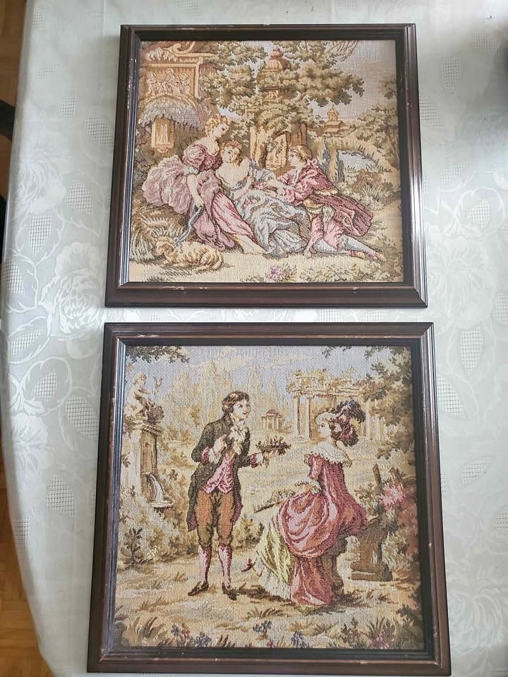 Vintage Framed Tapestry Wall Art (Set of 2)