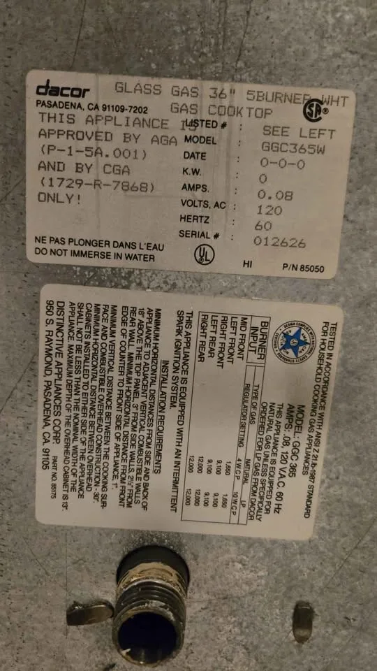 Dacor 5 Burner gas cook top image indicator(8)