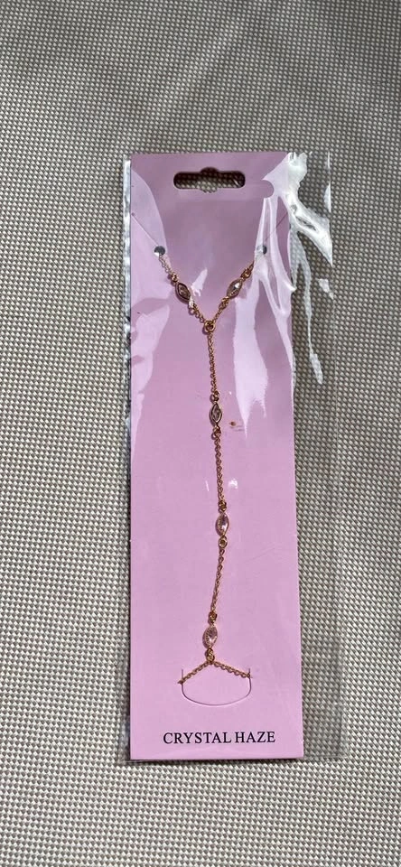 Crystal hand chain; 18K Gold Plated Brass