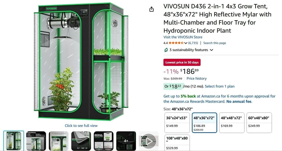 vivosun grow tent 2in1 3x4 grow tent (48x36x72)