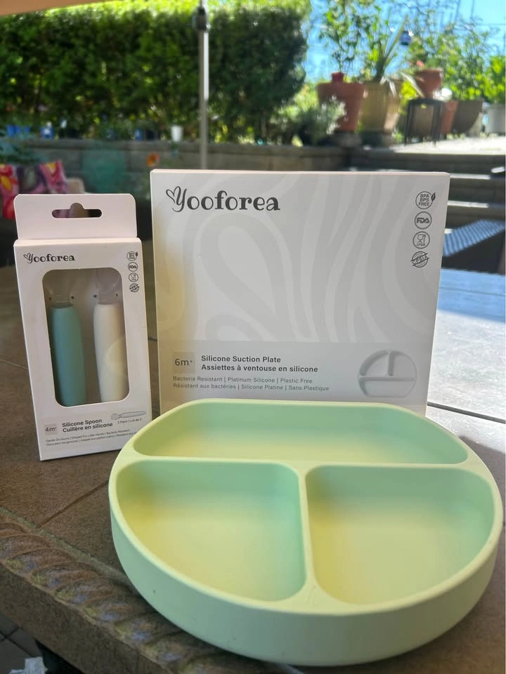 Brand new 2 box set of Baby silicone spoons and dish