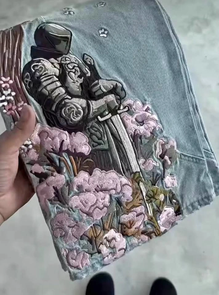 Vintage 3D Embroidery Baggy Denim Jeans – Streetwear Style