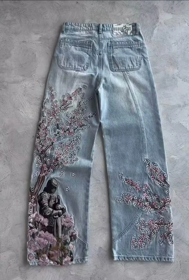 Vintage 3D Embroidery Baggy Denim Jeans – Streetwear Style - photo 3