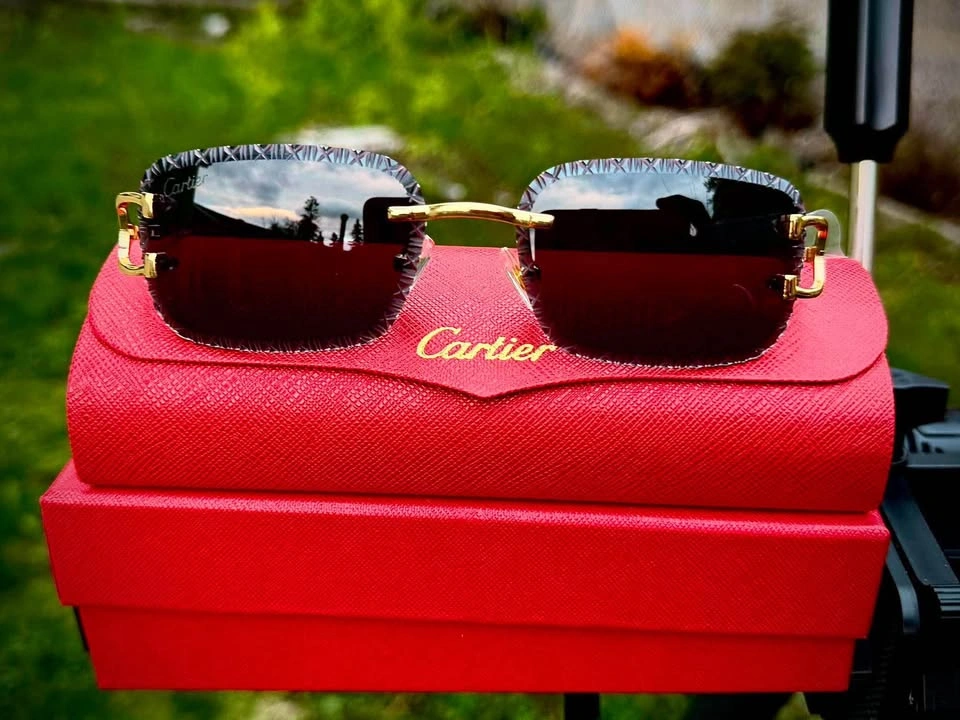 Luxury Rimless Gold Frame Sunglasses - Pink Lenses with Case - photo 5