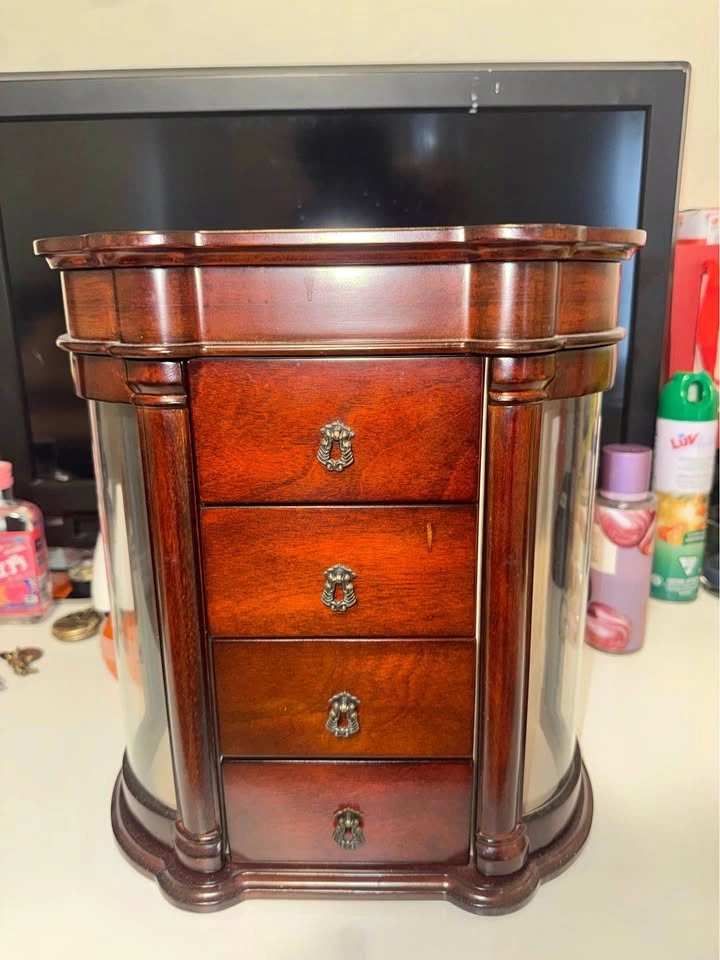Vintage Cherry Wood Jewelry Box