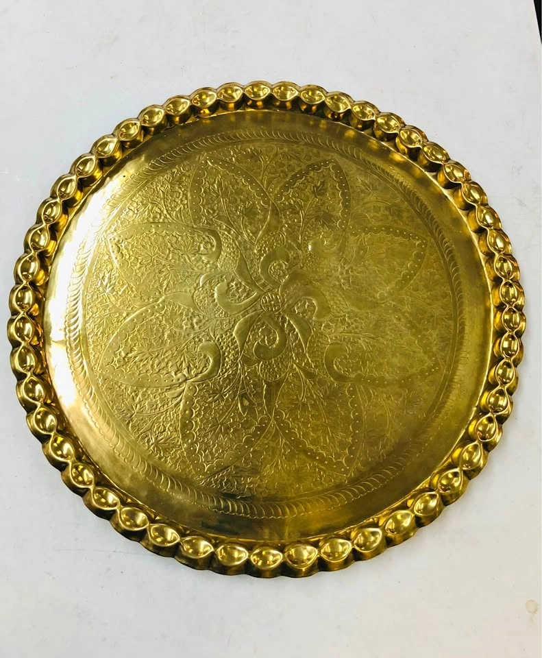 Brass Serving Tray - Ornate Embossed Design