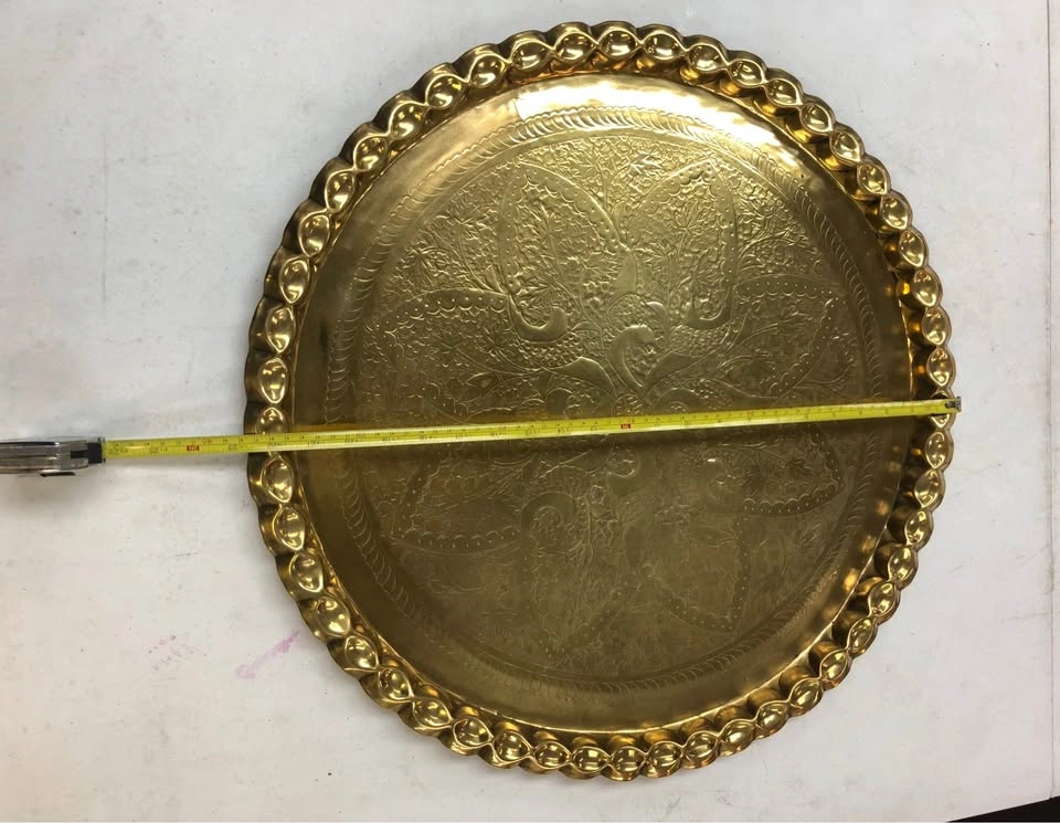 Brass Serving Tray - Ornate Embossed Design - photo 2