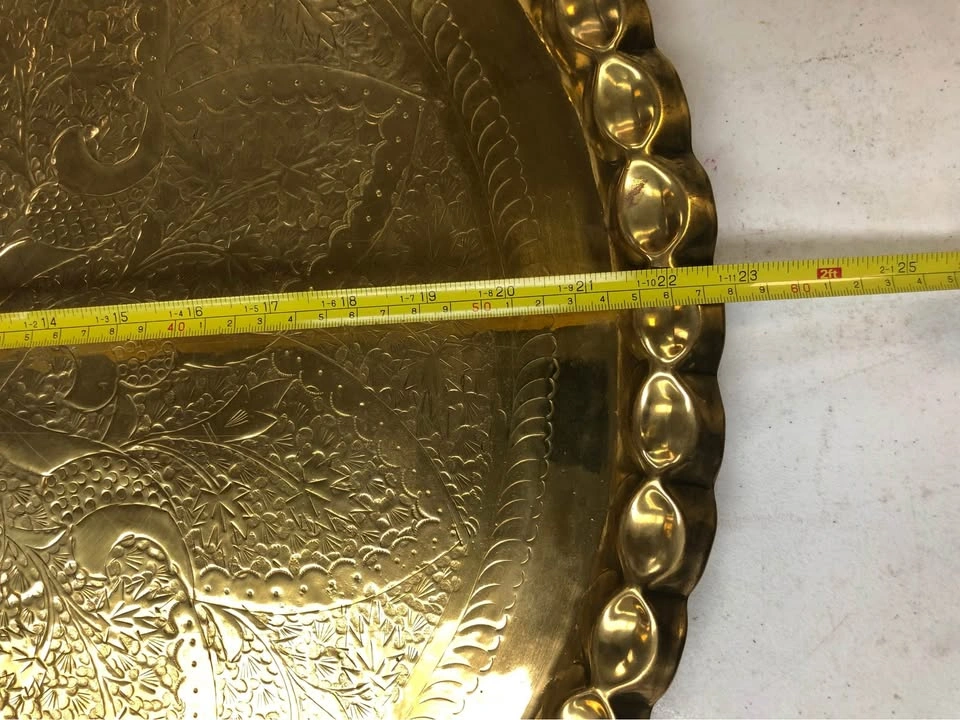 Brass Serving Tray - Ornate Embossed Design - photo 3