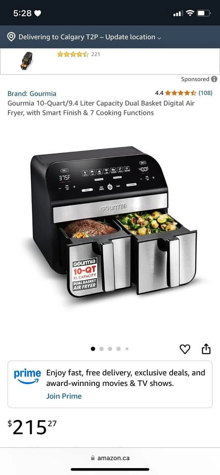 Gourmia 10-Quart Dual Basket Digital Air Fryer