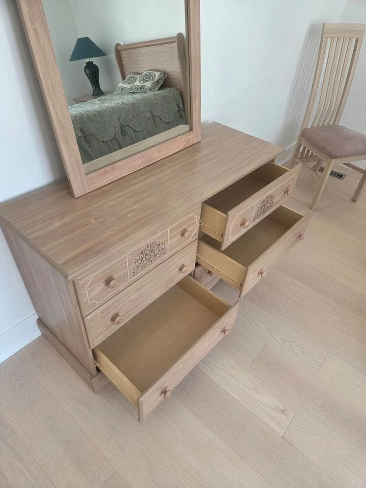 Solid Wood Dresser with Large Mirror & Matching Chair - photo 3
