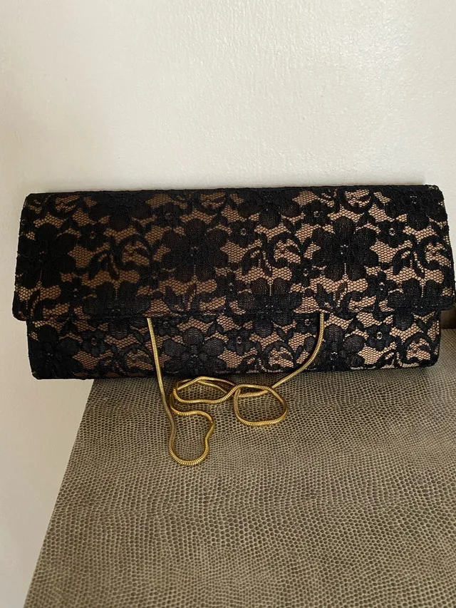 Lace black and gold clutch purse thumbnail