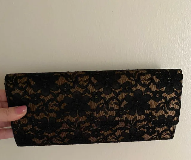 Lace black and gold clutch purse image indicator(6)