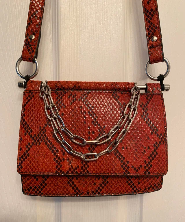 Red snakeskin crossbody bag thumbnail