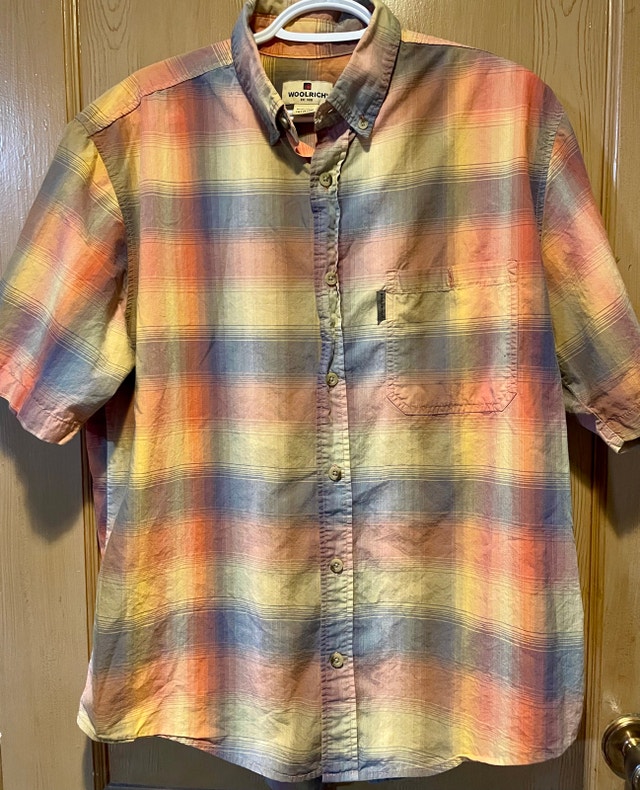 Woolrich Medium Short Plaid Button-Down Shirt – Pastel Multi