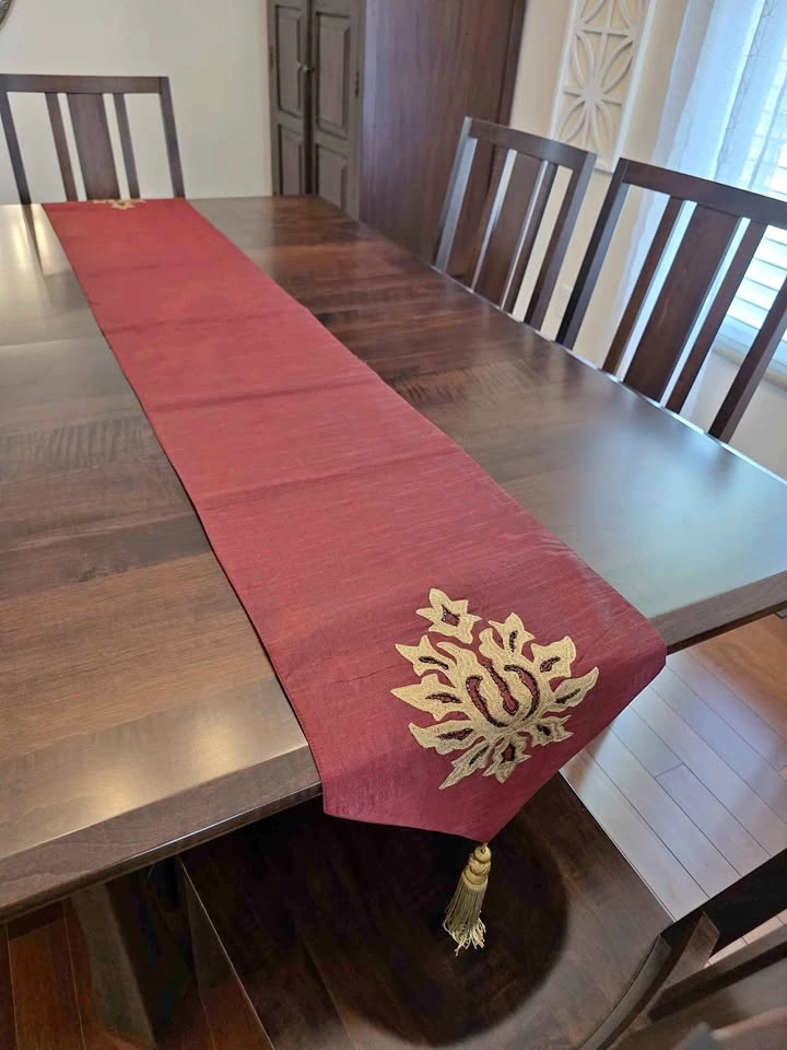 Elegant Burgundy Beaded Table Runner