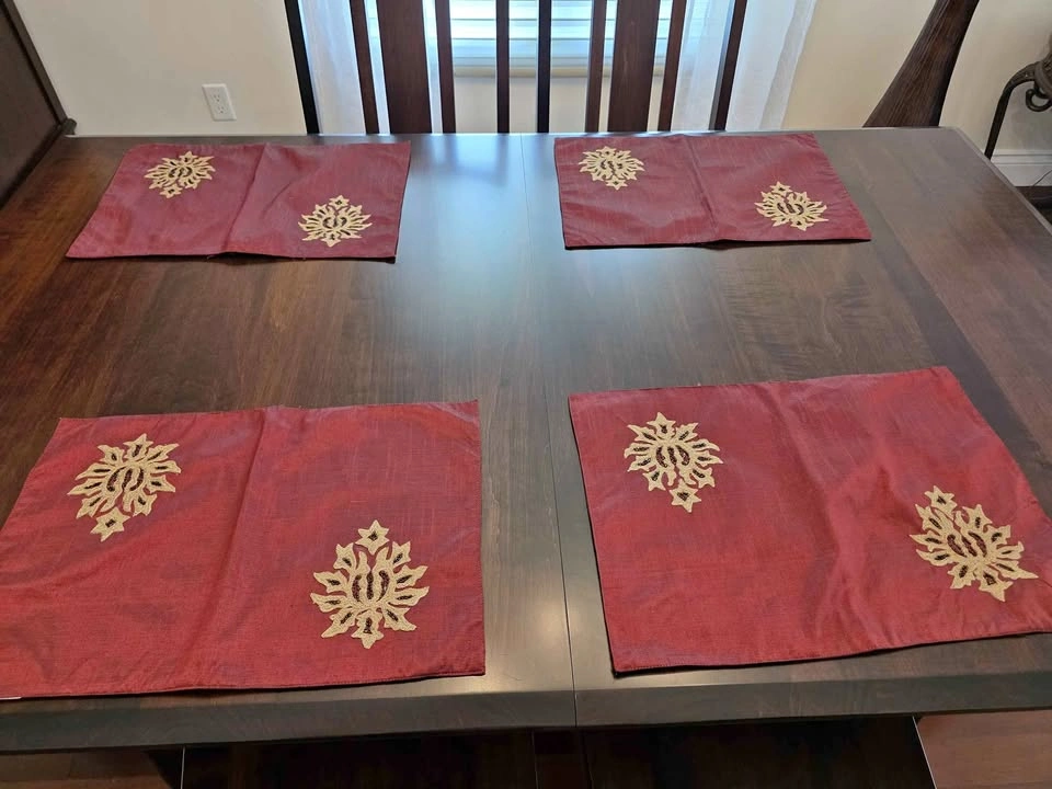 Four Elegant Beaded Burgundy Placemats