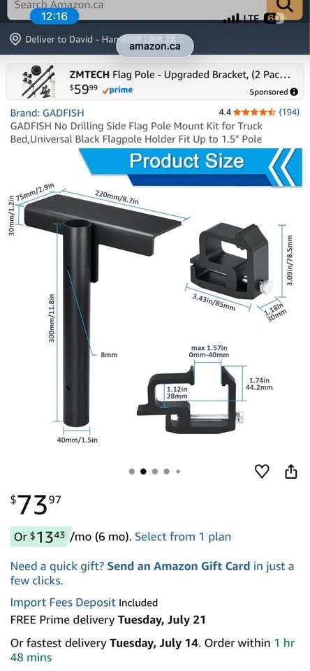 GADFISH No-Drill Truck Bed Flag Pole Mount, Fits 1.5" Poles NEW - photo 5